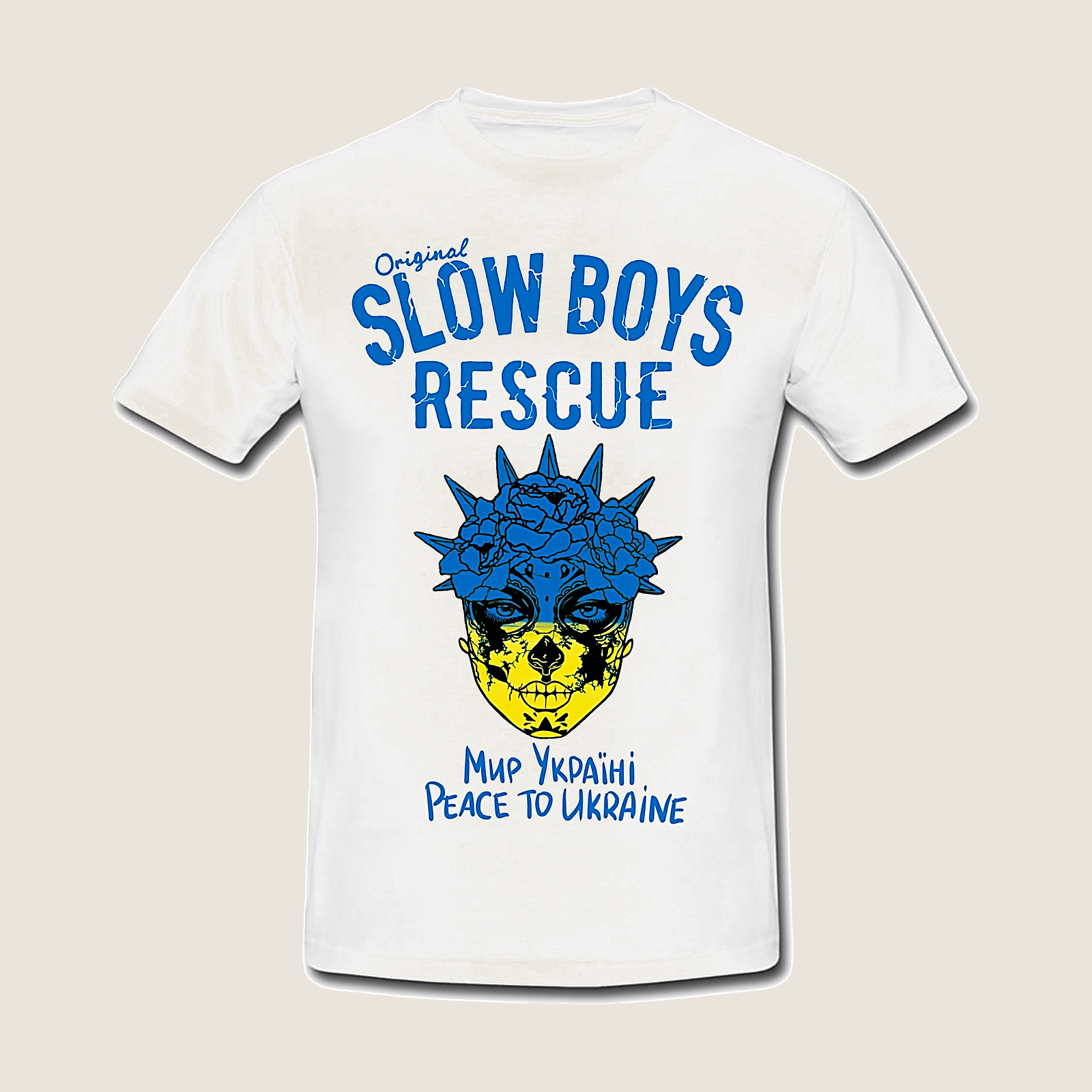 Slowboys Rescue T-shirt — Peace to Ukraine artwork